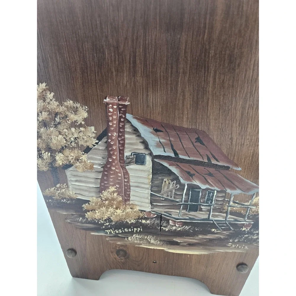 Handpainted Heavy Wooden Wastebasket / Storage Box